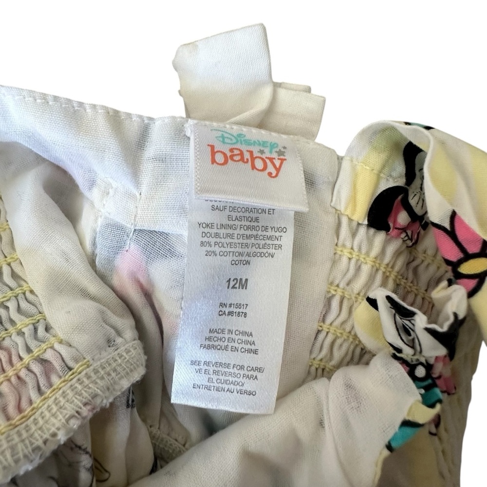 Disney Baby Minnie Mouse Dress with Floral Accents Yellow & White Size 12M EUC - Picture 3 of 4